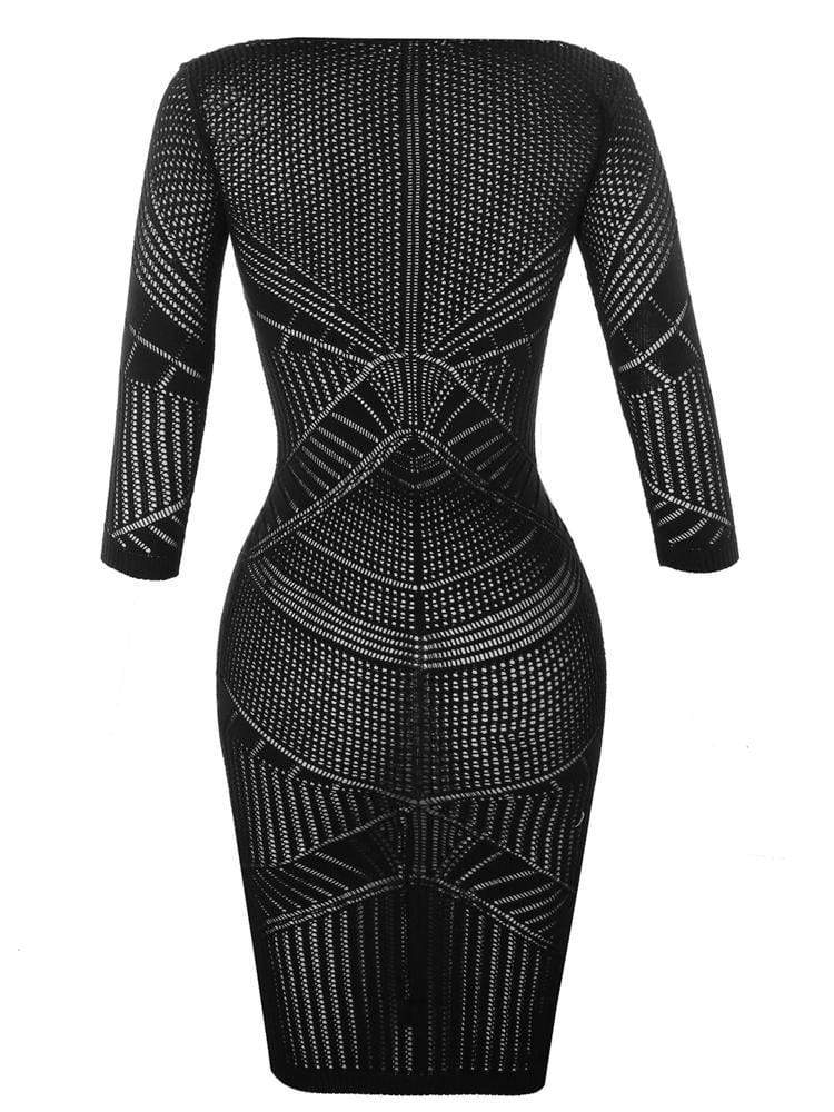 MORANA BLACK KNITTED CURVE CREATOR BODYCON DRESS