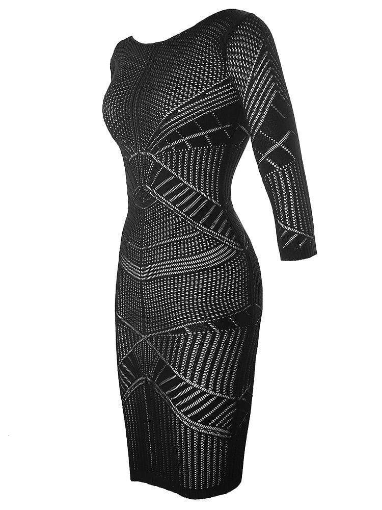 MORANA BLACK KNITTED CURVE CREATOR BODYCON DRESS