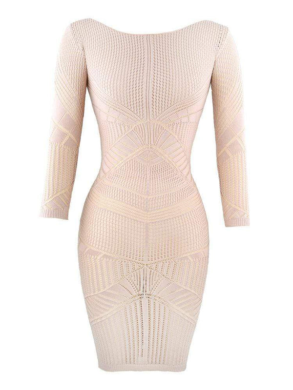 MORANA LATTE KNITTED CURVE CREATOR BODYCON DRESS