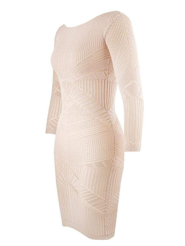 MORANA LATTE KNITTED CURVE CREATOR BODYCON DRESS