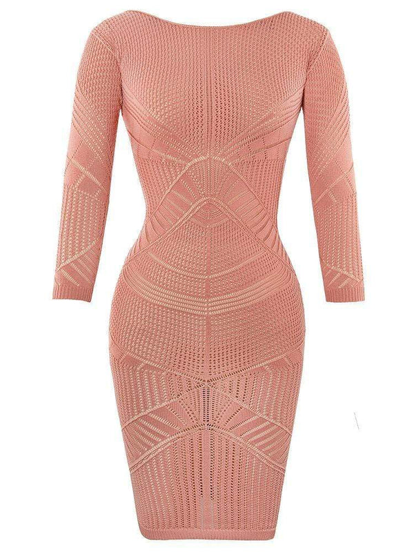 MORANA PEACH KNITTED CURVE CREATOR BODYCON DRESS