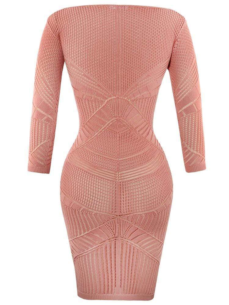 MORANA PEACH KNITTED CURVE CREATOR BODYCON DRESS