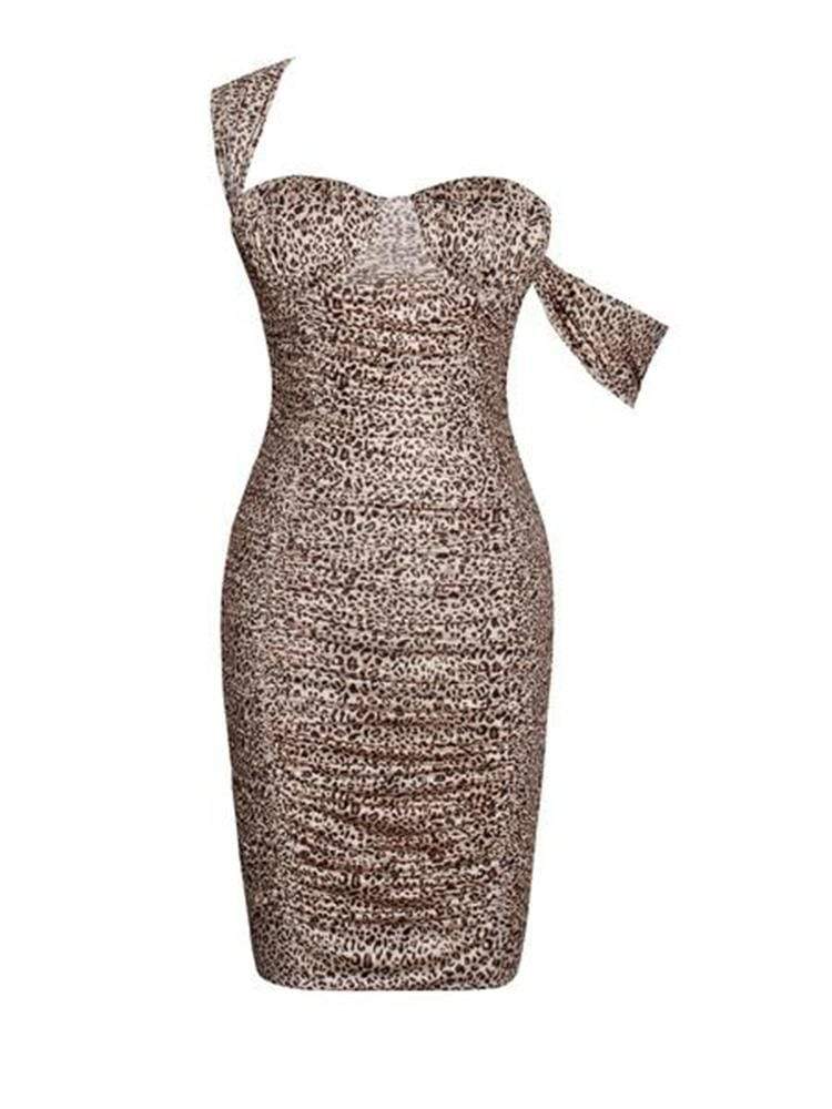 Pixie Leopard Print Ruched Bodycon Dress