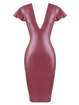 SANTA ELECTRIC ROSE DEEP 'V' BUTTERFLY SLEEVES LATEX DRESS