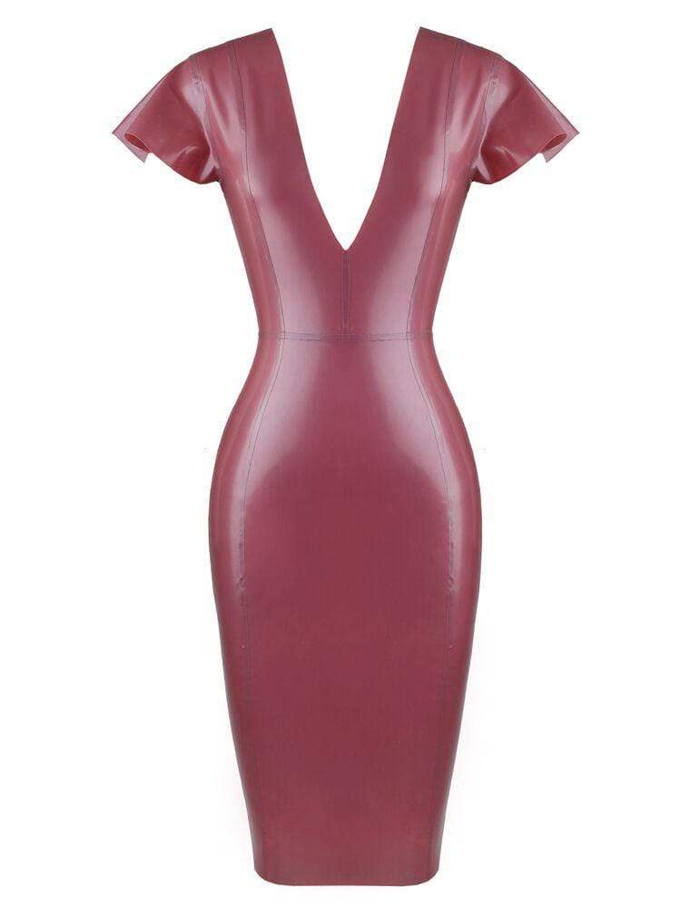 SANTA ELECTRIC ROSE DEEP 'V' BUTTERFLY SLEEVES LATEX DRESS