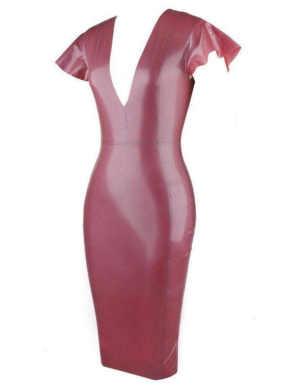 SANTA ELECTRIC ROSE DEEP 'V' BUTTERFLY SLEEVES LATEX DRESS