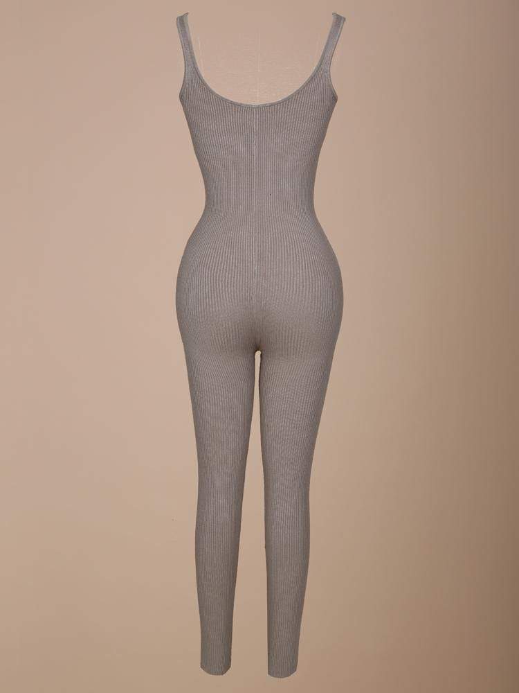 NEARLY NAKED MOCCA V COLLAR KNIT JUMPSUIT