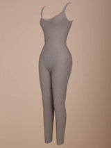 NEARLY NAKED MOCCA V COLLAR KNIT JUMPSUIT