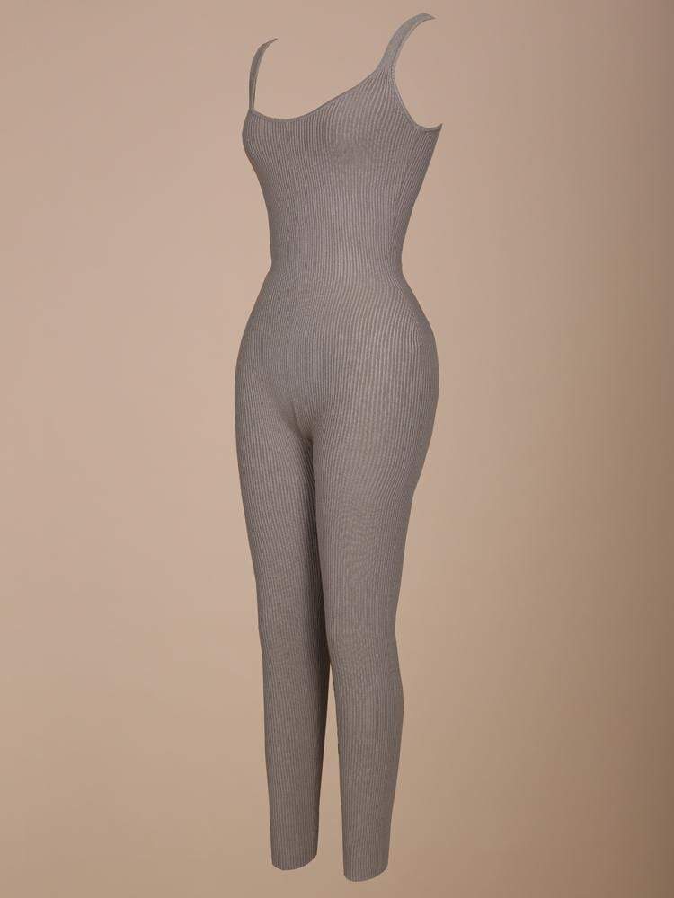 NEARLY NAKED MOCCA V COLLAR KNIT JUMPSUIT