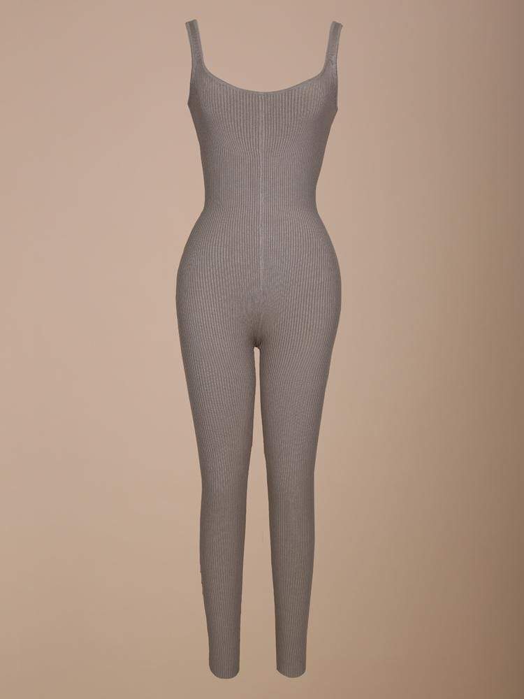 NEARLY NAKED MOCCA V COLLAR KNIT JUMPSUIT