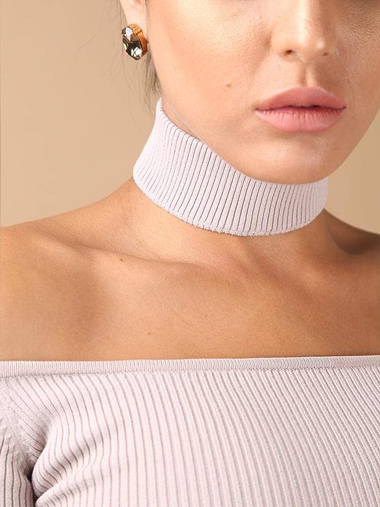 Kourt Latte Off The Shoulder Co-Ord Ribbed Skirt Set