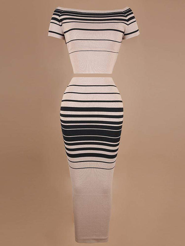 MACHIKA BLACK & LATTE STRIPED CO-ORD KNIT RIBBED SET