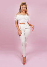 Anja White Ostrich Feathers Structured Bustier Top