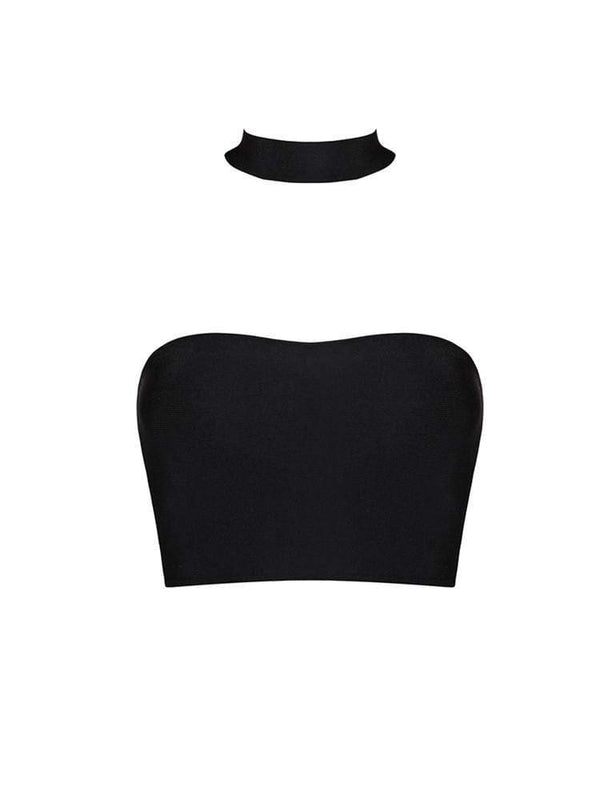 CAIT BLACK COLLAR DETAILS BANDAGE TOP