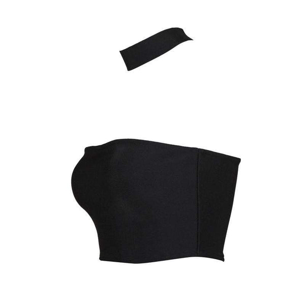 CAIT BLACK COLLAR DETAILS BANDAGE TOP