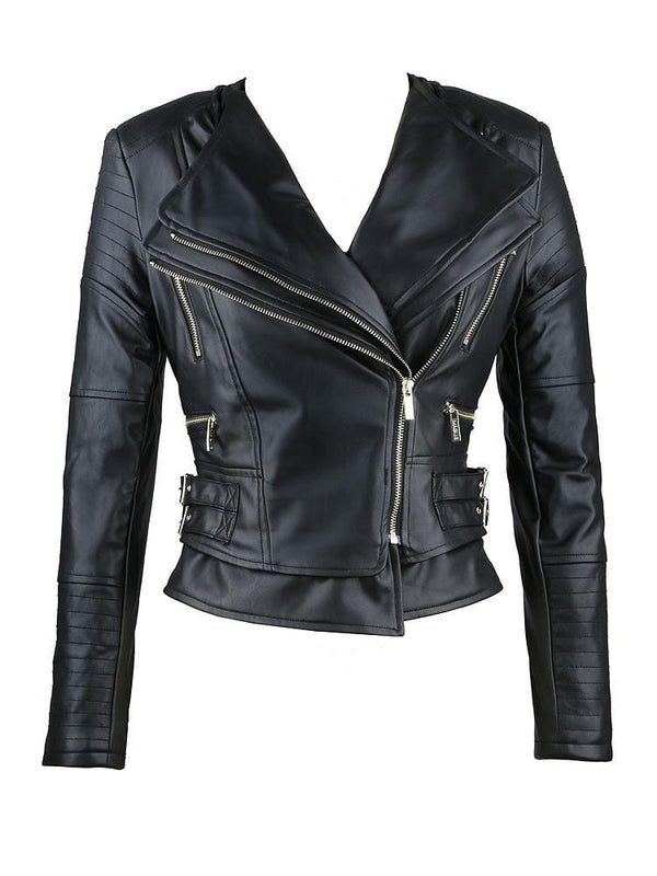 DITA BLACK VEGAN LEATHER TAILORED JACKET - HOUSE OF MAGUIE     