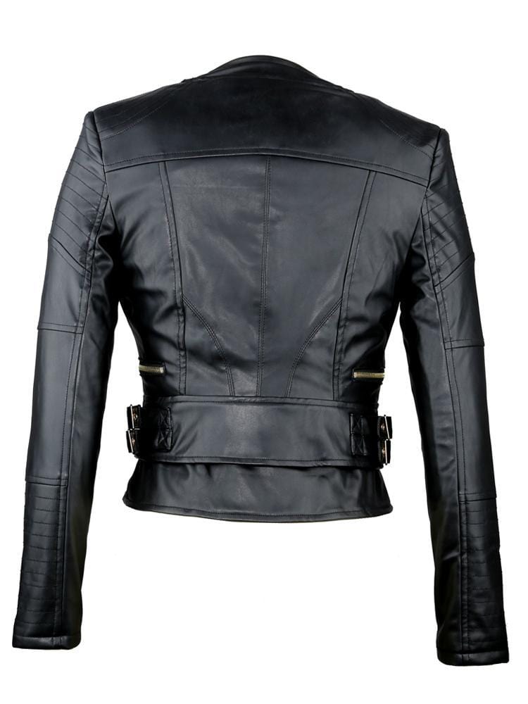 DITA BLACK VEGAN LEATHER TAILORED JACKET - HOUSE OF MAGUIE     