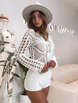 White Crochet Playsuit, Crochet Playsuit, Bohemian Style Crochet Playsuit, Boho Chic Playsuit, Crochet Catsuit, Catsuit White, Beach Playsuit