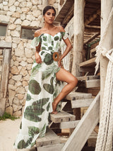 Moments In Tulum Tropical Print Wrap Over Straw Buckle Catsuit Dress HOUSE OF MAGUIE