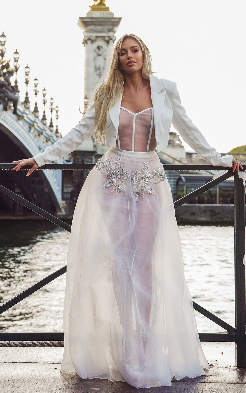 Parisian Allure White Hand Embroidery Organza Party Dress Set