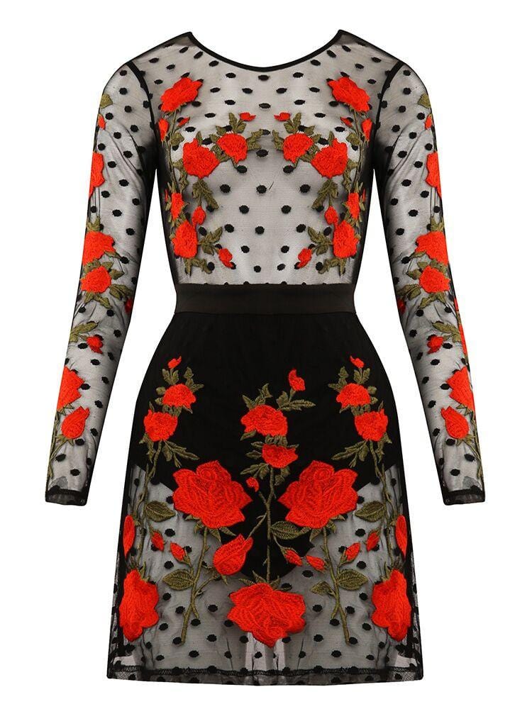 DONATELLA BLACK POLKA DOT SHEER EMBROIDERY DRESS & SHORTIES - HOUSE OF MAGUIE     