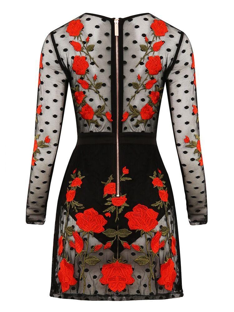 DONATELLA BLACK POLKA DOT SHEER EMBROIDERY DRESS & SHORTIES - HOUSE OF MAGUIE     