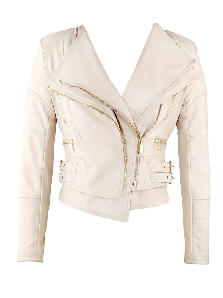 DITA LATTE VEGAN LEATHER TAILORED JACKET - HOUSE OF MAGUIE     