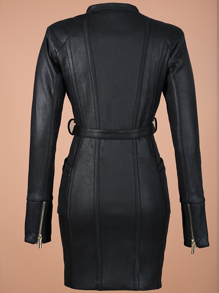 CALIXTO BLACK FAUX SUEDE COAT PREMIUM DRESS - HOUSE OF MAGUIE     