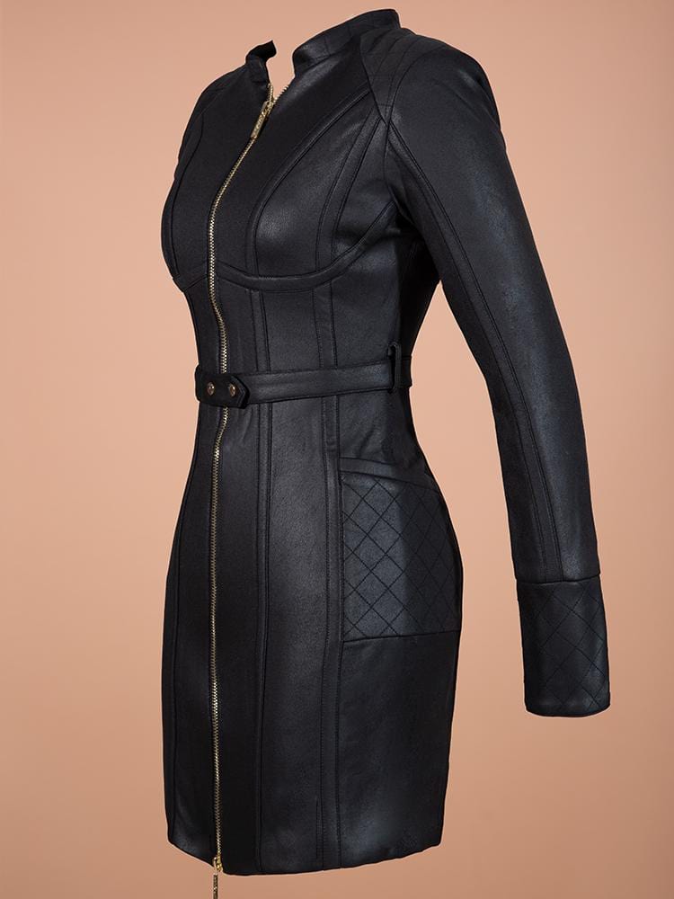 CALIXTO BLACK FAUX SUEDE COAT PREMIUM DRESS - HOUSE OF MAGUIE     